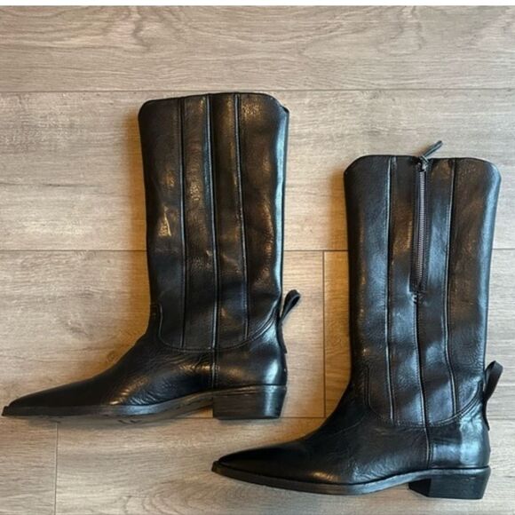 Free People We The Free Allistar Leather Pointed Western Boots- Vintage Black - Picture 7 of 10